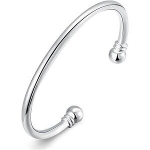 925 Silver Bangle Bracelet Womens Simple Adjustable Cuff Jewelry Gift Mom Wife